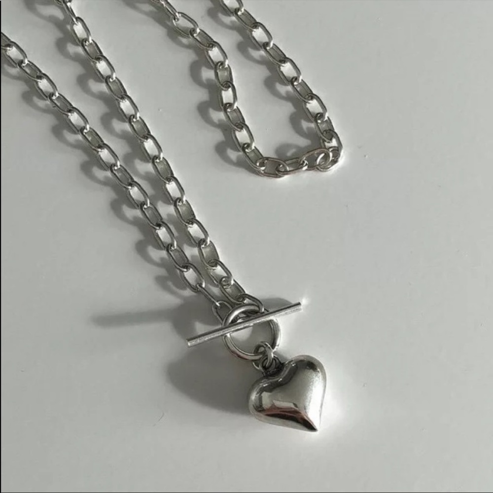 925 STERLING SILVER CHUNKY TOGGLE HEART NECKLACE - Picture 6 of 6